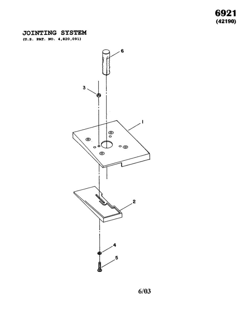 Jointing System Diagram and Parts List for 6921  Porter Cable Planer Jointer